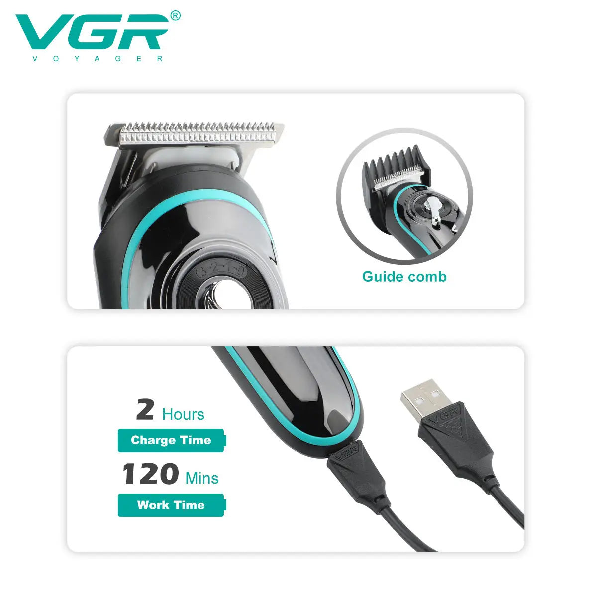 VGR Professional Hair Clipper Men's Waterproof Hair Trimmer Grooming Tools Rechargeable Cordless Hair Clipper for Barber V-075 Peaceful Pleasures Health and Wellness