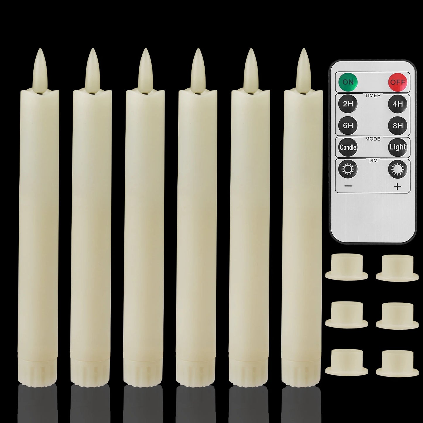 Pack of 6/12/24pc LED Flameless Flickering Taper Candles with Remote Ivory Candlesticks for Xmas Wedding Fireplace Decoration Peaceful Pleasures Health and Wellness 6pc Ivory E