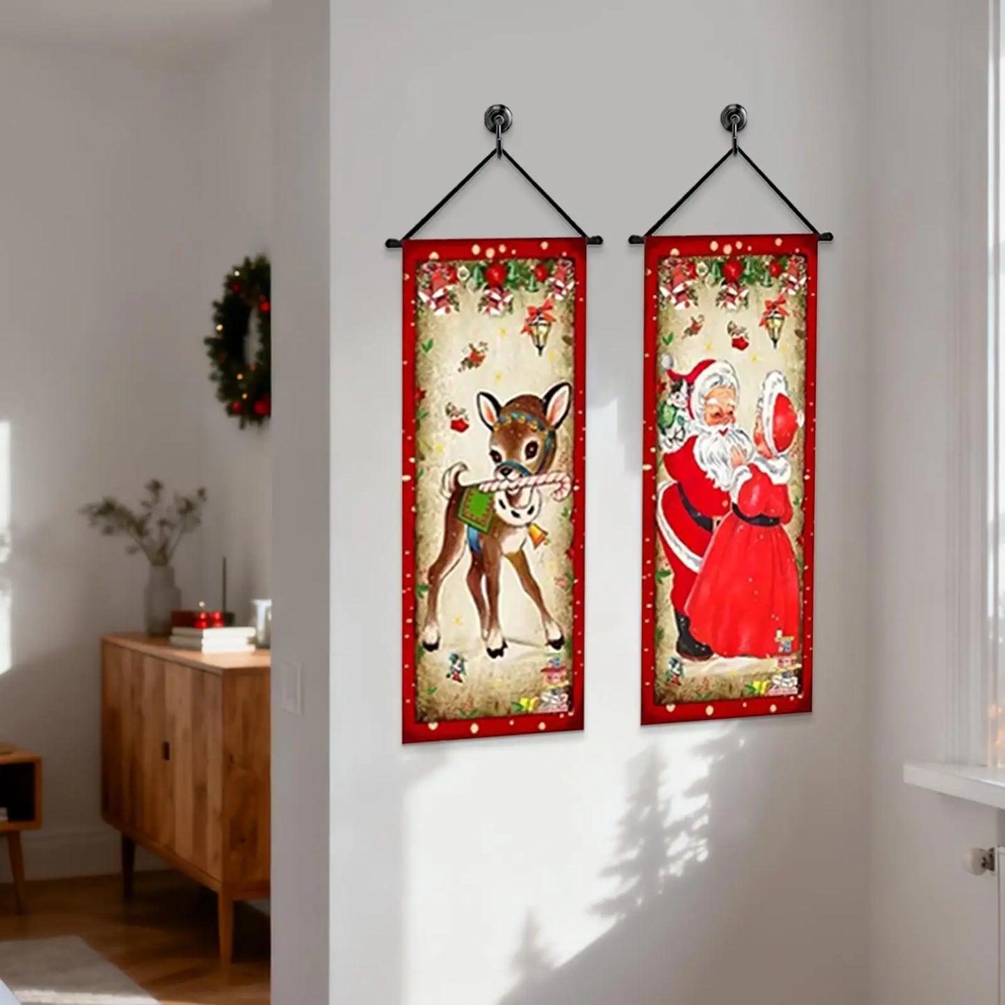 Christmas Banner 4-Piece Set – Santa Snowman Elk Porch Sign Holiday Banner Set Peaceful Pleasures Health and Wellness