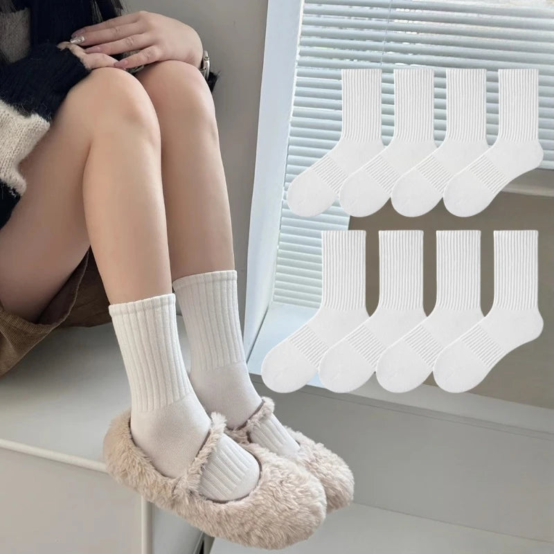 8/4 Pairs of Fashionable Classic Women's Mid-Calf Socks, Black and White Sports Socks, Suitable for Both Men and Women, Large Size Women's Socks: Size 36-43, Soft and Breathable for Spring, Summer, and Autumn, Simple Style, S Peaceful Pleasures Health and Wellness 8 Pairs White One Size