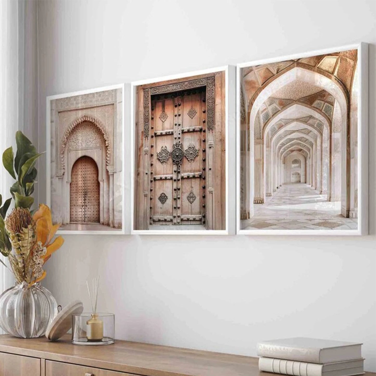 3-Piece Moroccan Door Canvas Wall Art | Islamic Retro Print