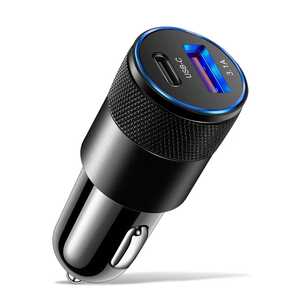3.1A Dual USB & Type-C PD Fast Car Charger | iPhone Samsung
