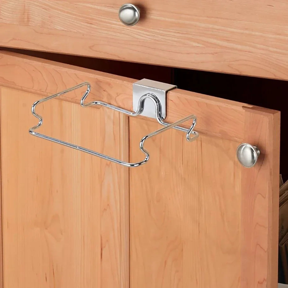 Stainless Steel Cabinet Door Trash Bag Holder – Kitchen Garbage Bag Rack & Towel Hanging Organizer