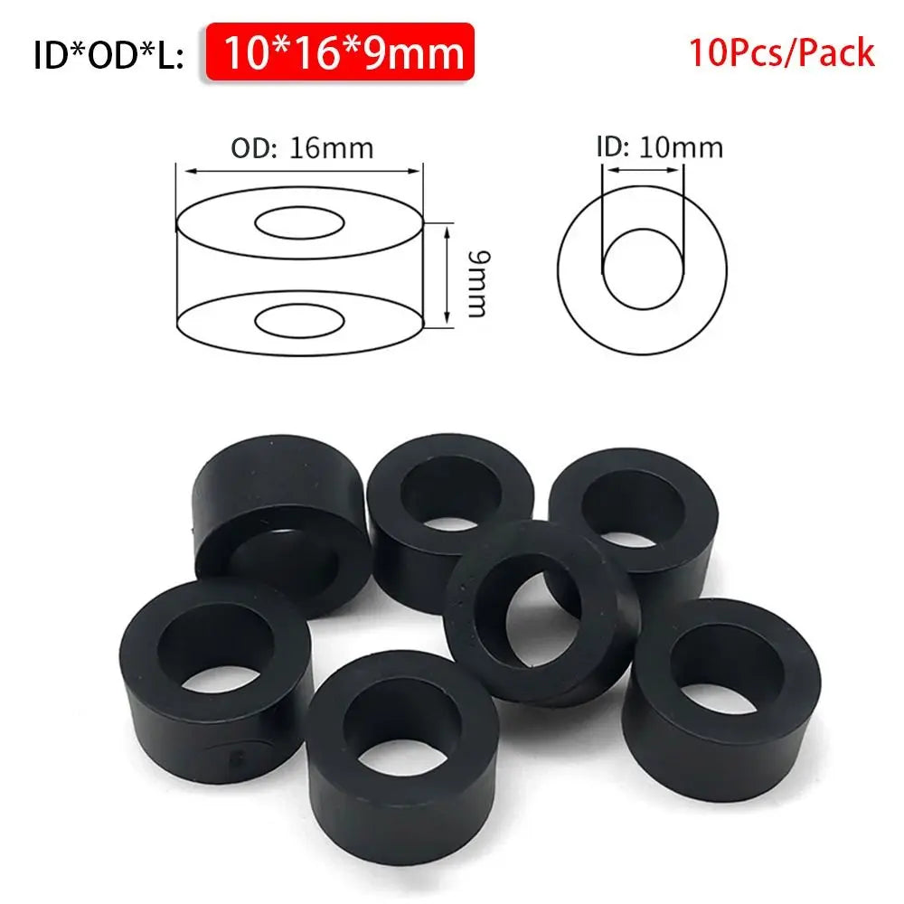 10Pcs/Pack New Non-Threaded ABS Spacer PCB Board Support M3-M10 Hollow Standoff Round Black Nylon Washer Peaceful Pleasures Health and Wellness 10x16x9mm