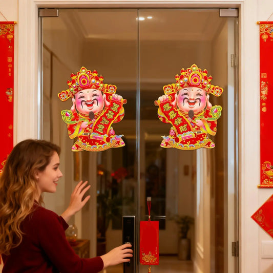 New Years Stickers Celebratory Wealth God Design Decals Chinese Stickers For Family Home Spring Festival Lunar New Year Window Peaceful Pleasures Health and Wellness