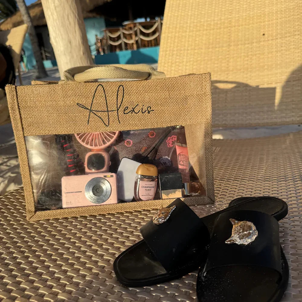 Custom Bridesmaid Beach Bag | Burlap & PVC Tote Wedding Gift
