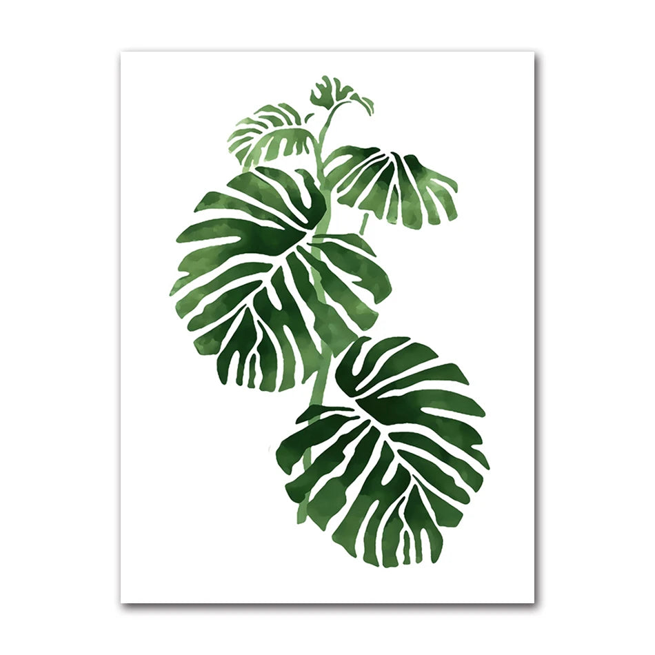 Nordic Tropical Plants Canvas Wall Art | Green Leaves Poster