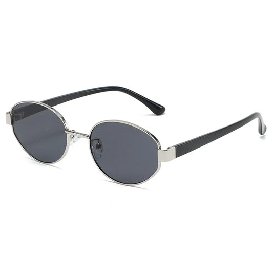 Retro Oval UV400 Sunglasses – Unisex Vintage Punk Eyewear Oval Sunglasses Oasis Select Silver-Black Grey