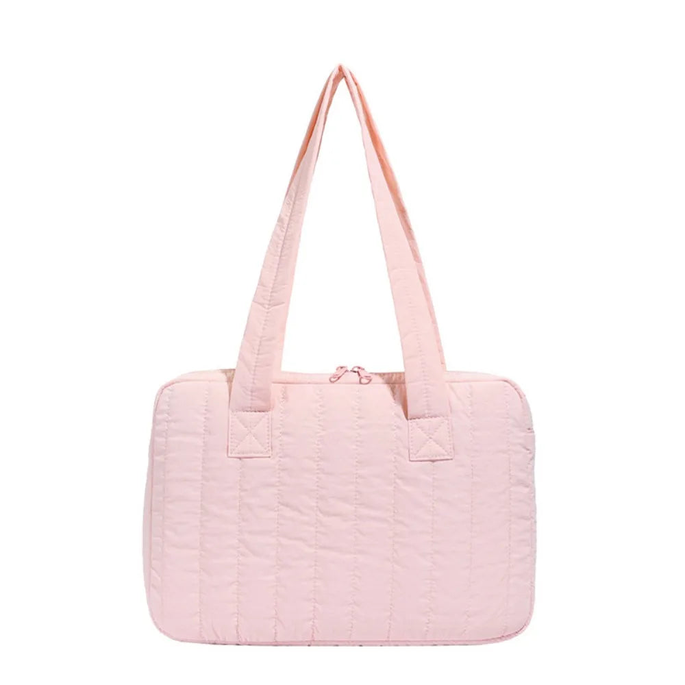 Multi-purpose Laptop Shoulder Bag Large Capacity Solid Color Laptop Handbag 14 Inch Zipper Closure Laptop Protective Bag Peaceful Pleasures Health and Wellness Pink