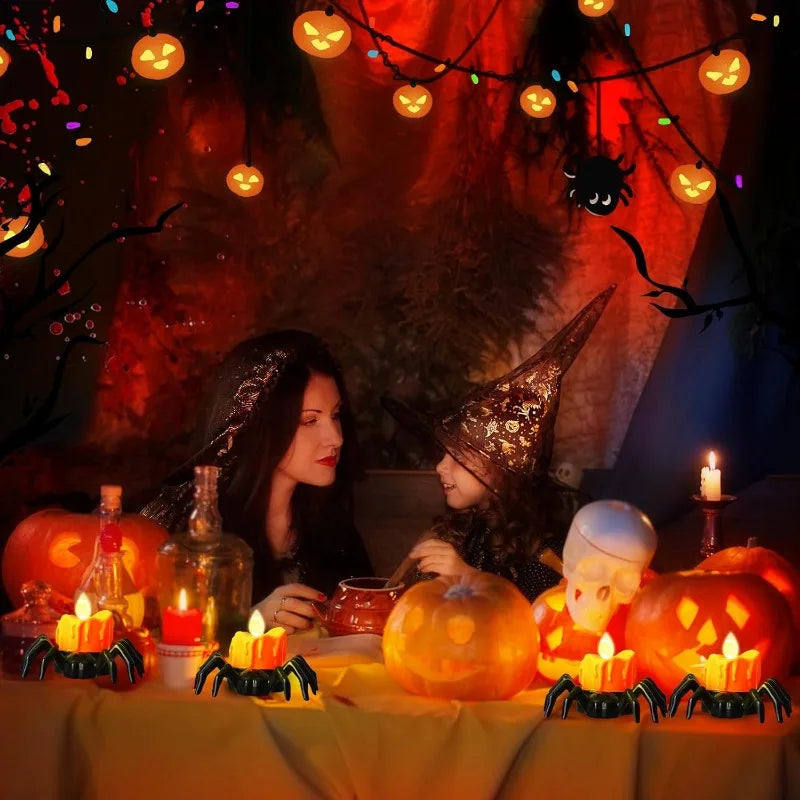 Halloween Spider LED Tea Lights – Flameless Battery Candle Holders