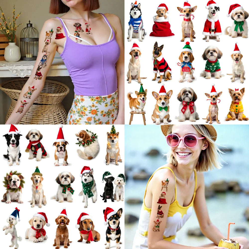 54-Piece Christmas Dog Temporary Tattoos – Waterproof Stickers
