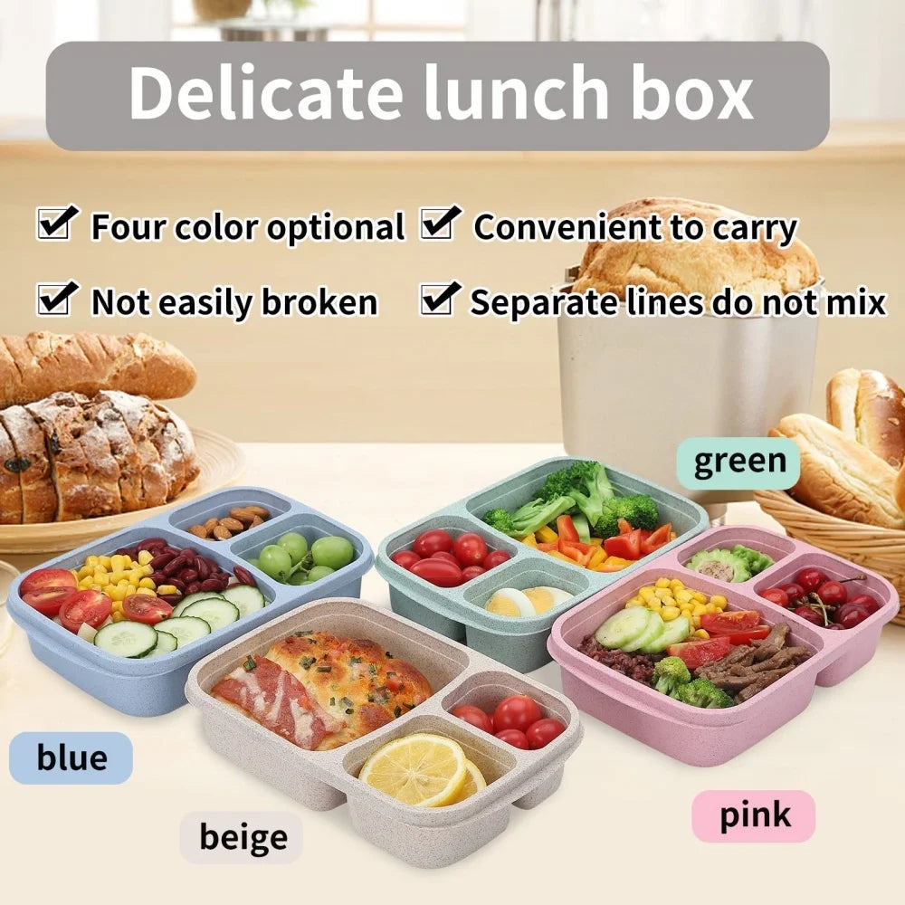 1/2pcs Bento Lunch Box Set 3 Compartment Food Storage Containers Wheat Straw Meal Prep Lunch Box Plastic Food Storage Containers Peaceful Pleasures Health and Wellness