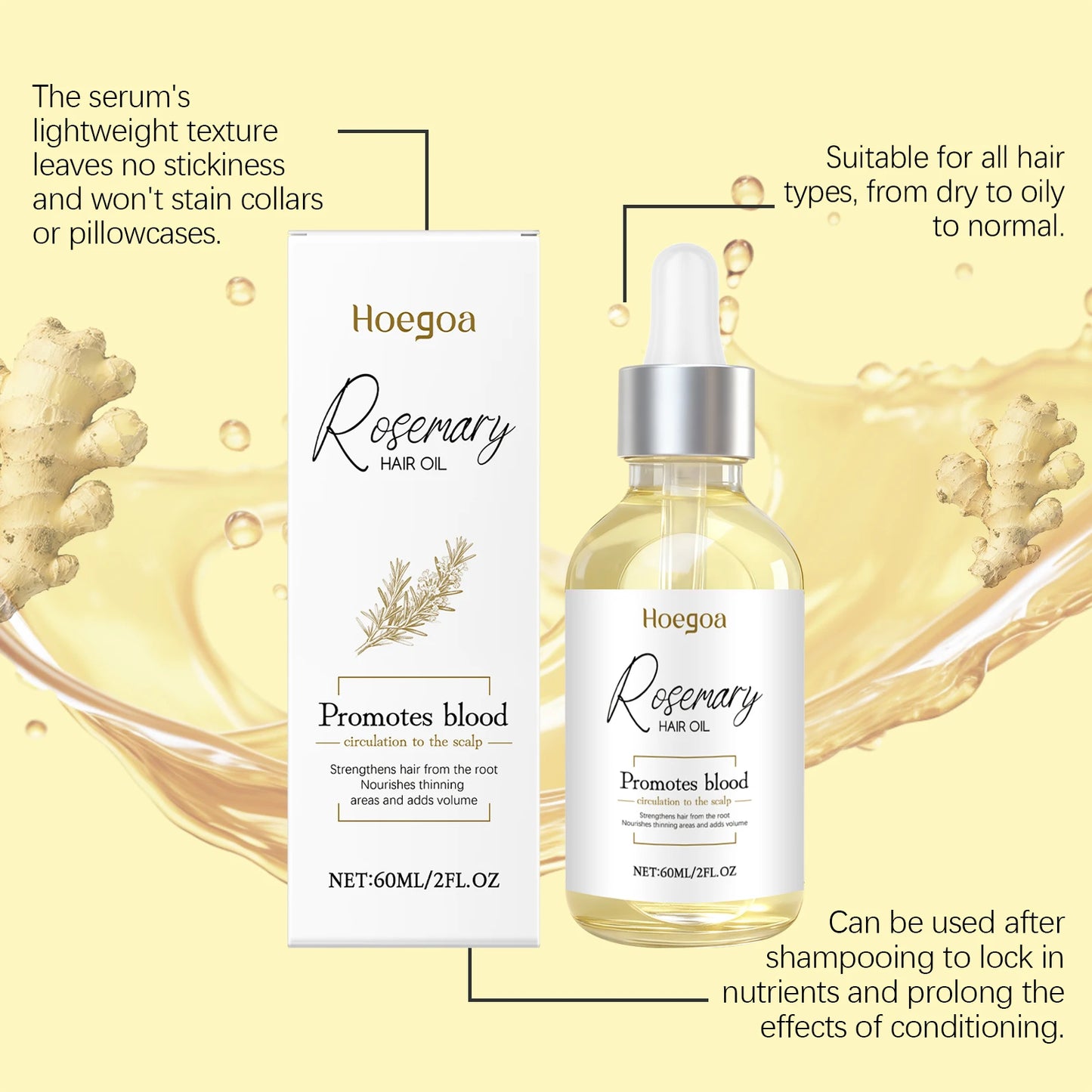 Rosemary & Ginger Root Hair Oil 60ml | Scalp & Frizz Control