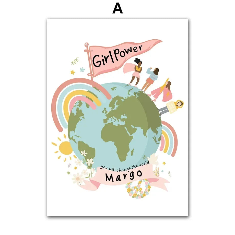 Girl Power Peace Pigeon Feminist Quote Canvas Wall Art Print