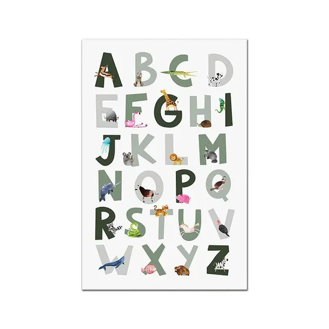 Boho ABC Alphabet Animal Canvas Print | Nursery Kids Room Decor