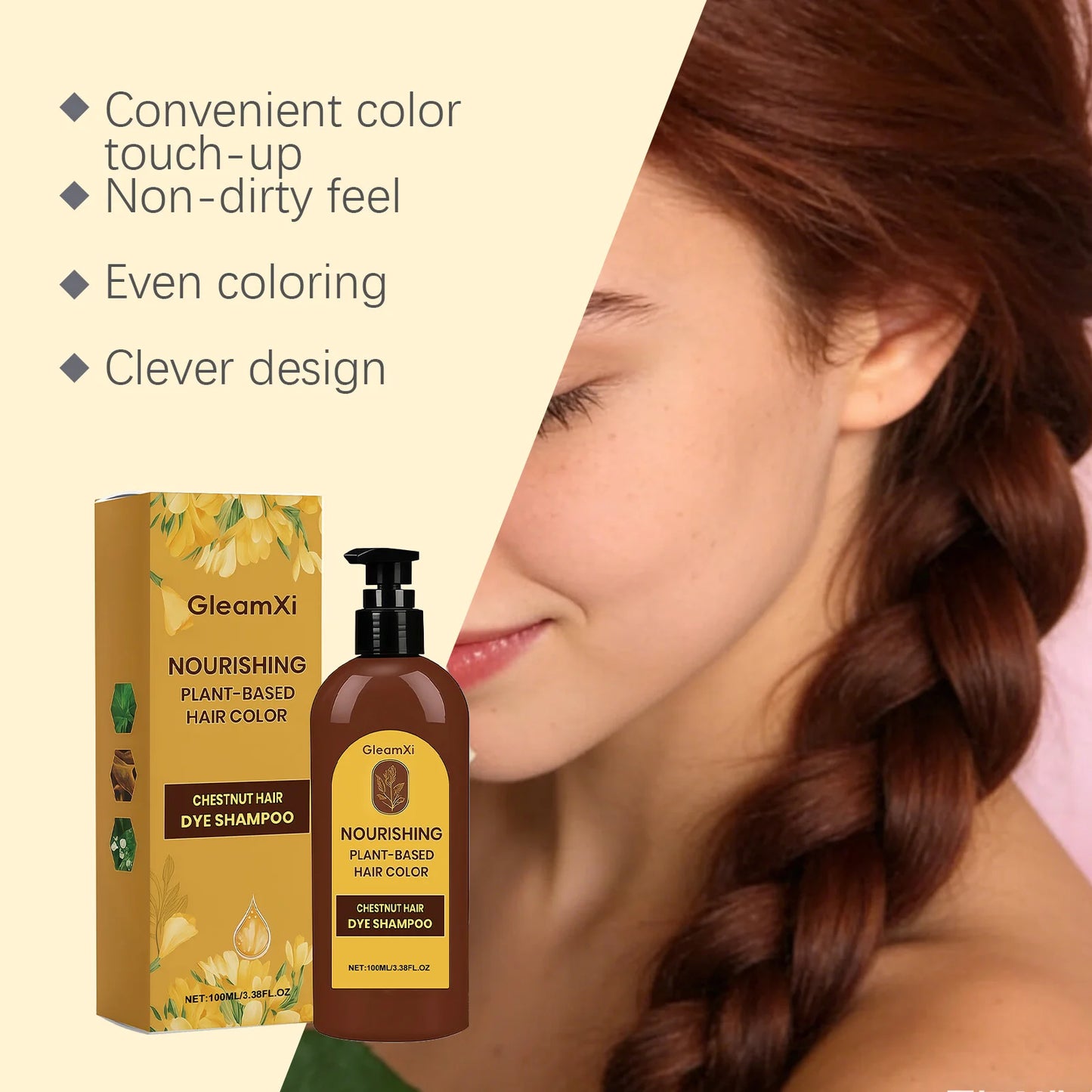 Gleamxi Hair Dye Shampoo | Natural Black & Chestnut Gray Coverage