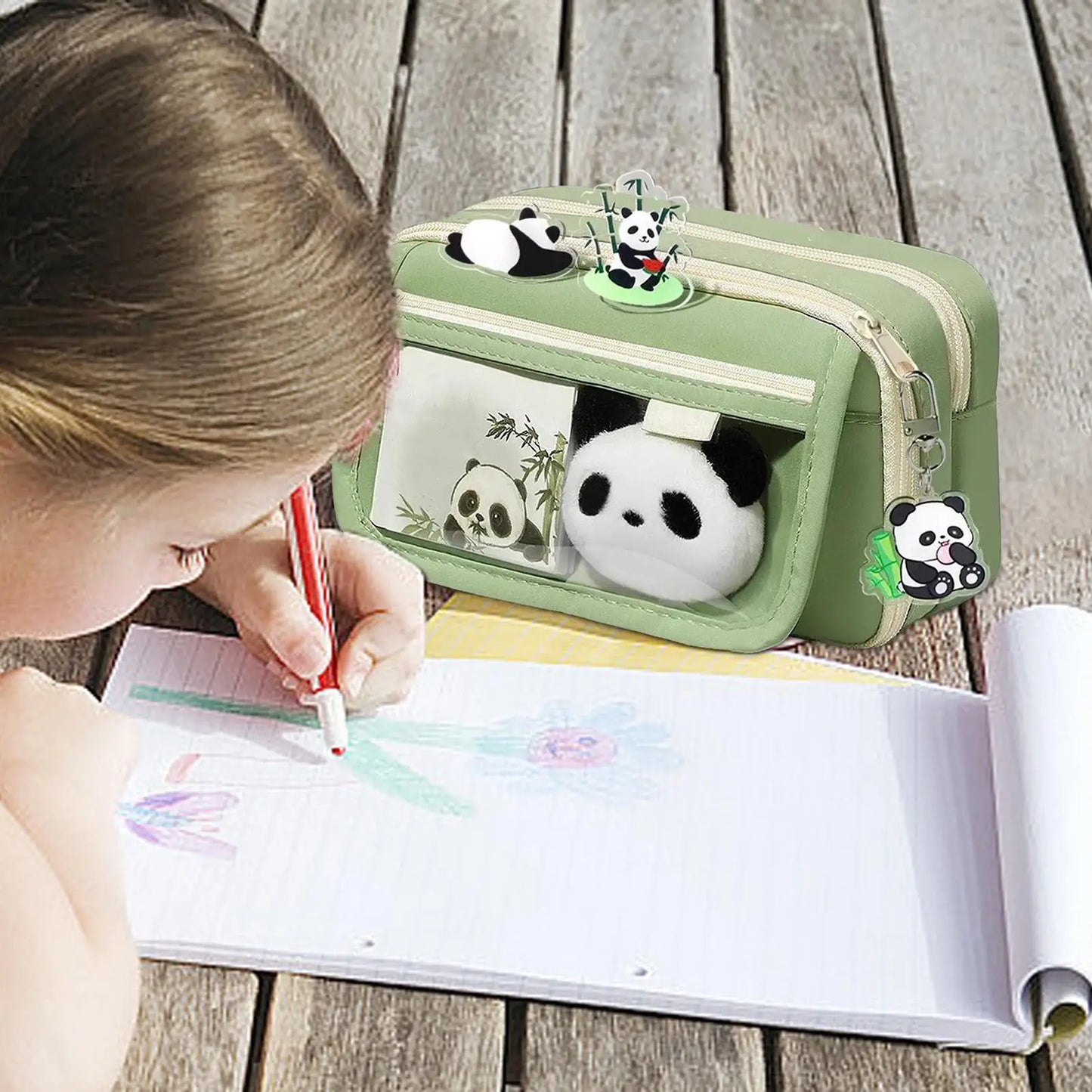Cute Panda Pencil Case Large Capacity Animal Zipper Pouch for Pens Pencils, Panda Themed Stationery Organizer Peaceful Pleasures Health and Wellness
