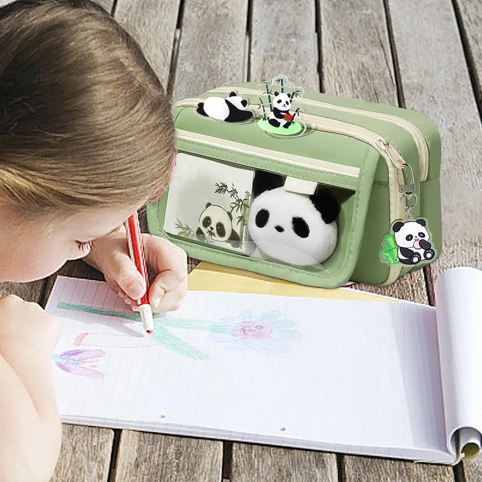 Cute Panda Pencil Case Large Capacity Animal Zipper Pouch for Pens Pencils, Panda Themed Stationery Organizer Peaceful Pleasures Health and Wellness