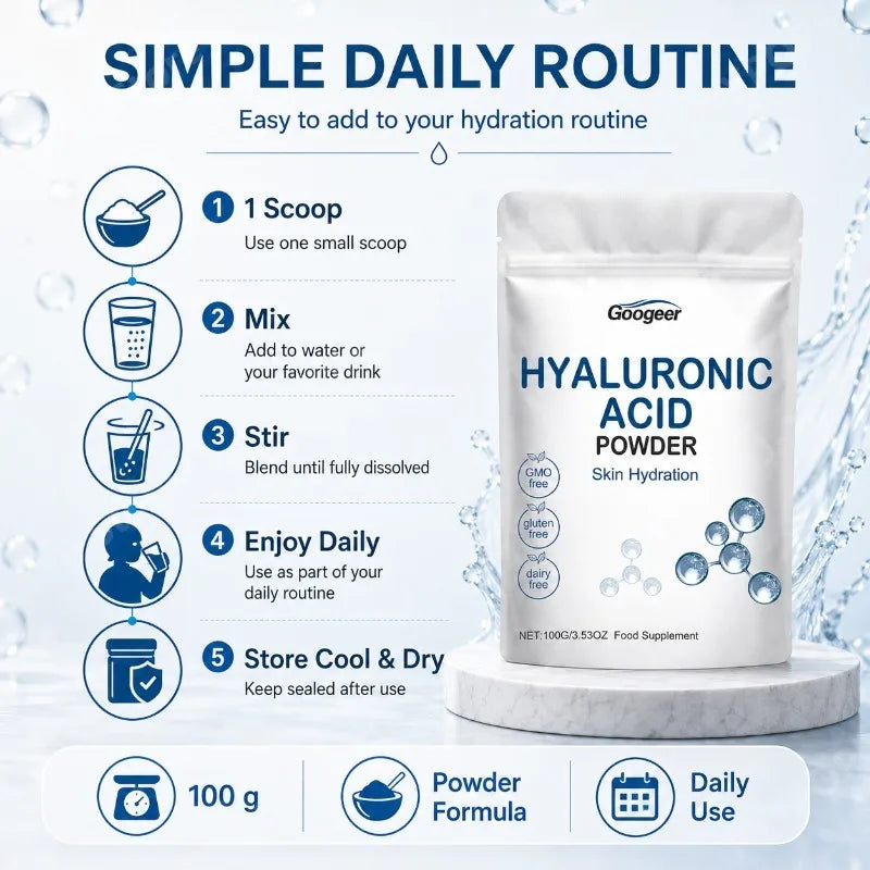 Googeer Hyaluronic Acid Powder Soy Protein Calcium 100g