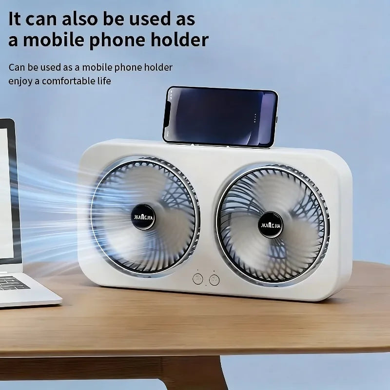 Dual Head USB Desk Fan – 3-Speed Quiet Wall Mount Cooling Fan