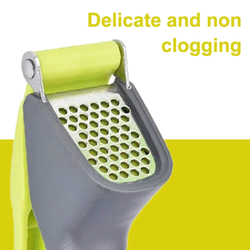 New Manual Stainless Steel Garlic Press Labor with Plastic Handle Saving Design Durable Garlic Puree Garlic Press Kitchen Gadget Peaceful Pleasures Health and Wellness