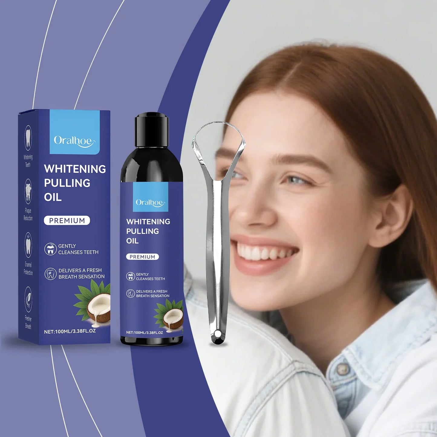 Oralhoe Coconut Oil Pulling Mouthwash & Tongue Scraper 100ml