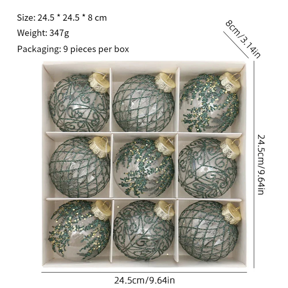 9-Piece Transparent PET Christmas Ball Ornaments Set – 8cm
