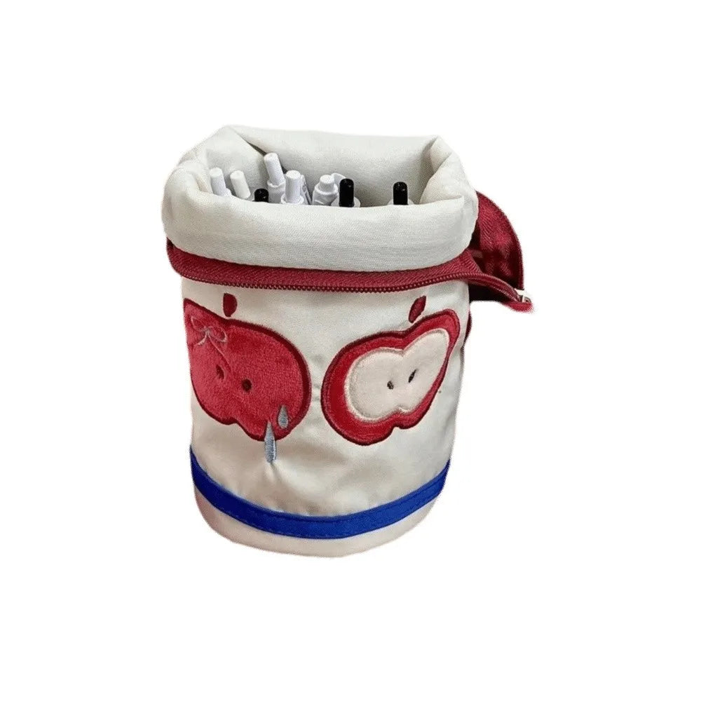Desktop Storage Cartoon Cat Stationery Bag Korean Style Large Capacity Handheld Pen Container Fruit Water Cup Shape Peaceful Pleasures Health and Wellness Red