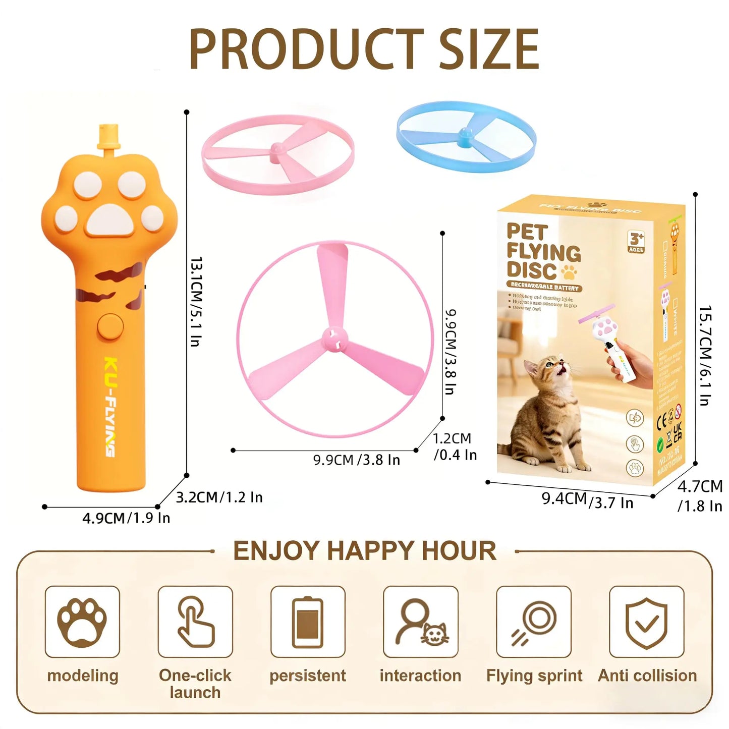 Rechargeable Cat Fetch Toy Launcher with 10 Flying Discs, Interactive Outdoor Indoor Pet Play for Kittens Dogs, Peaceful Pleasures Health and Wellness
