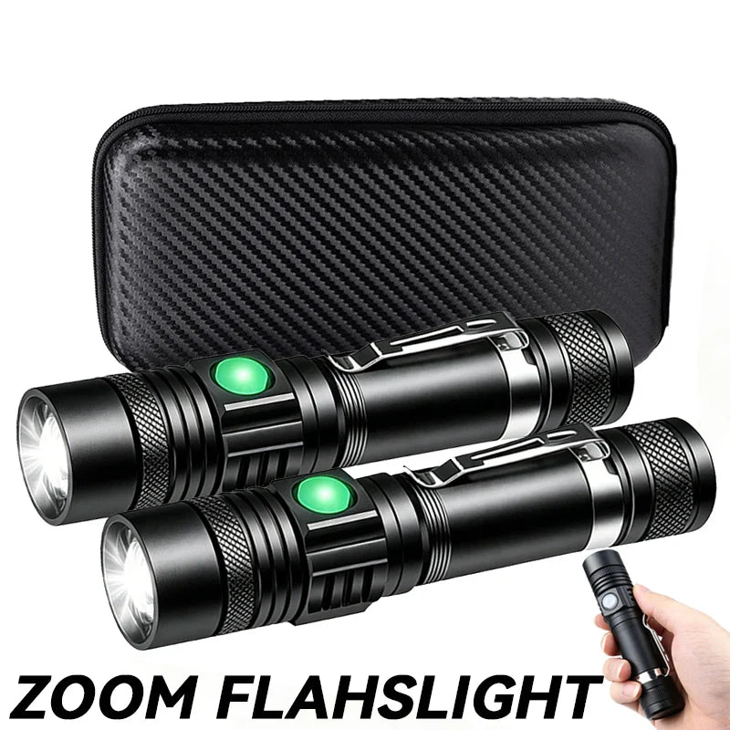 T6 LED Zoomable Rechargeable Flashlight | Headlamp & Pen Clip