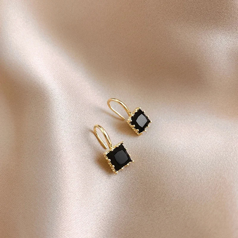 Square Crystal Drop Earrings | Gold Plated Fish Hook Women