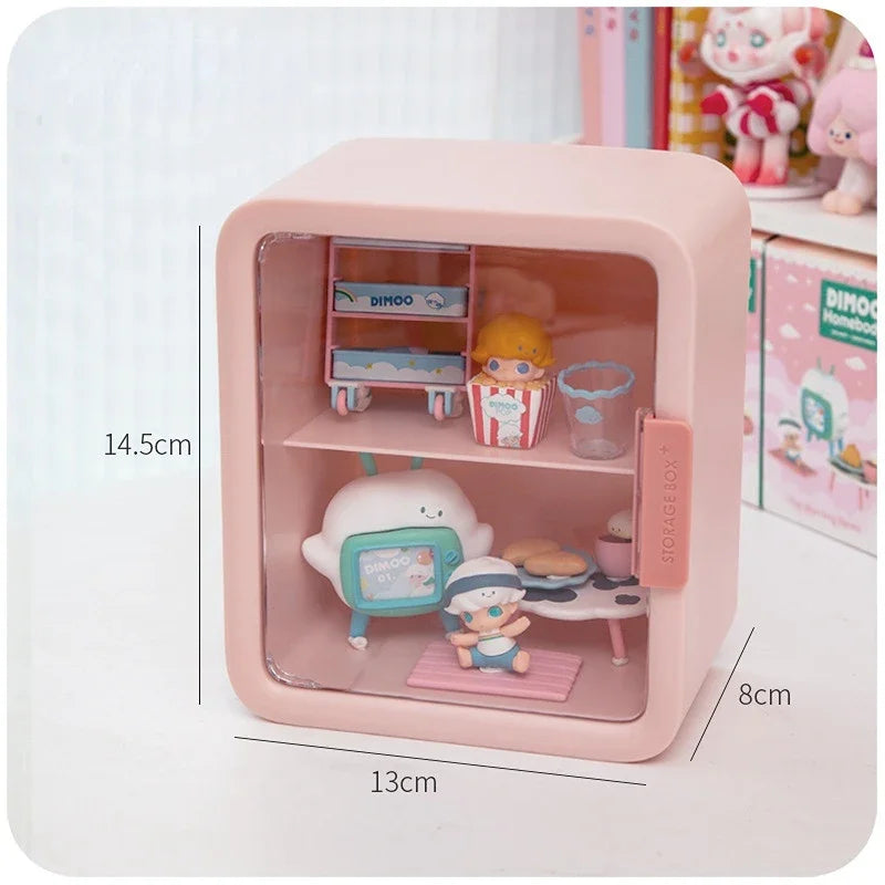 Rectangle Box Storage Box Japanese Q Version Anime Figure Model Toy Doll Collection Display Stand Organizer Case for Dimoo Home Peaceful Pleasures Health and Wellness Pink