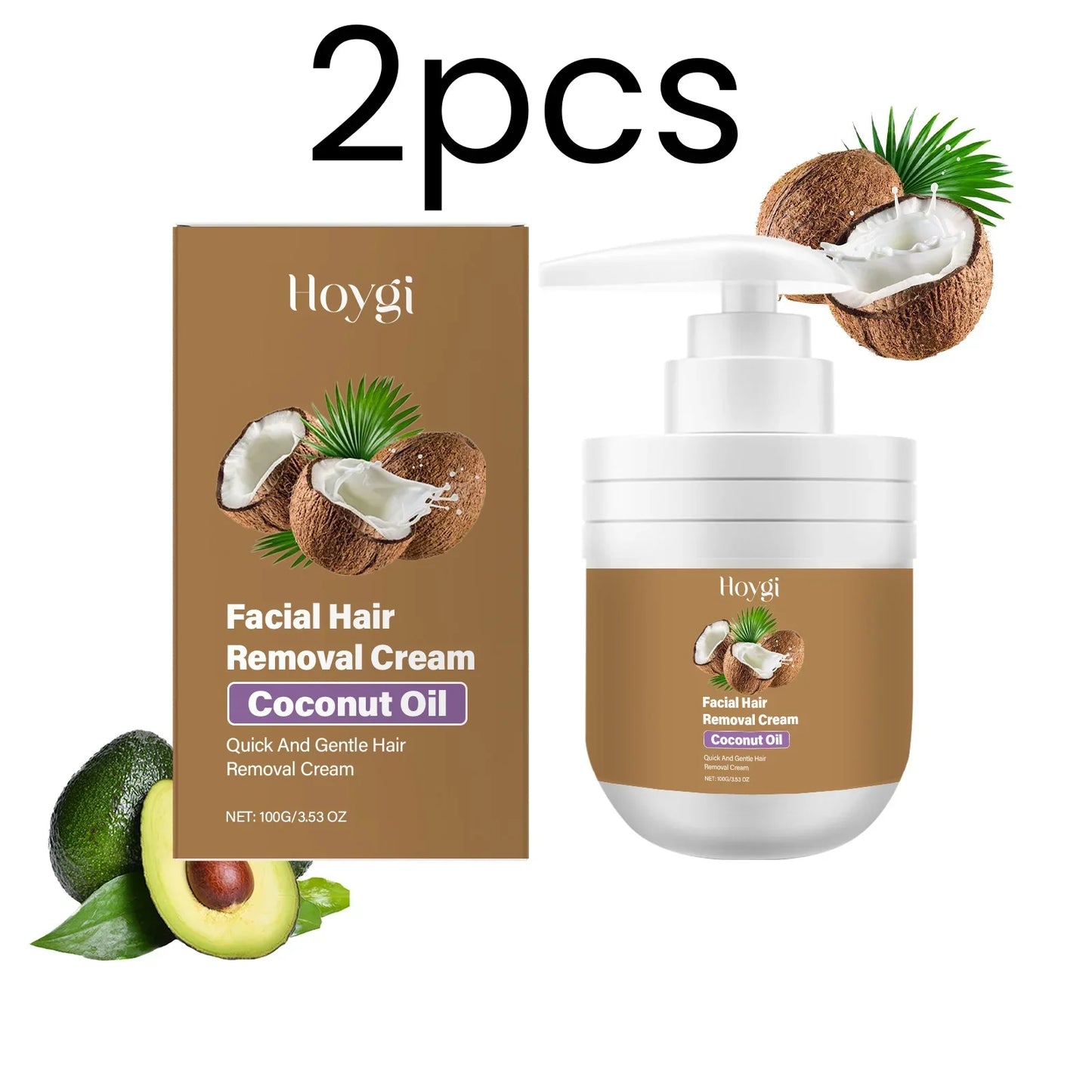 Hoygi Facial Hair Removal Cream – Coconut Oil, Painless