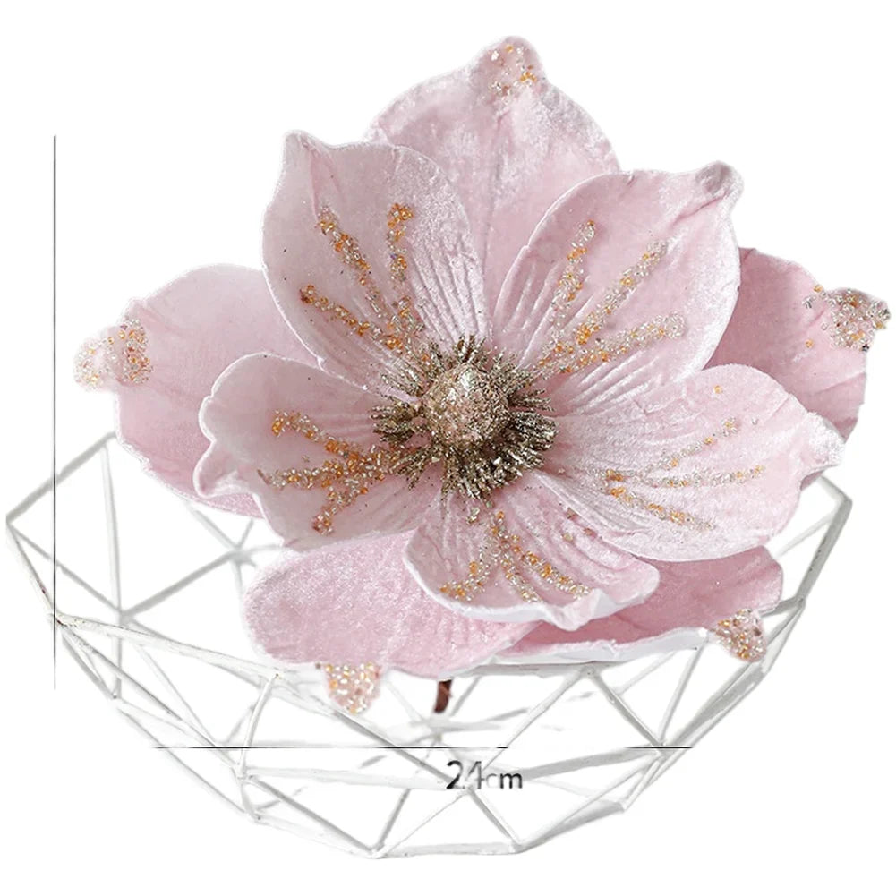 Christmas Artificial Magnolia Flower | Velvet Festive Home Decor