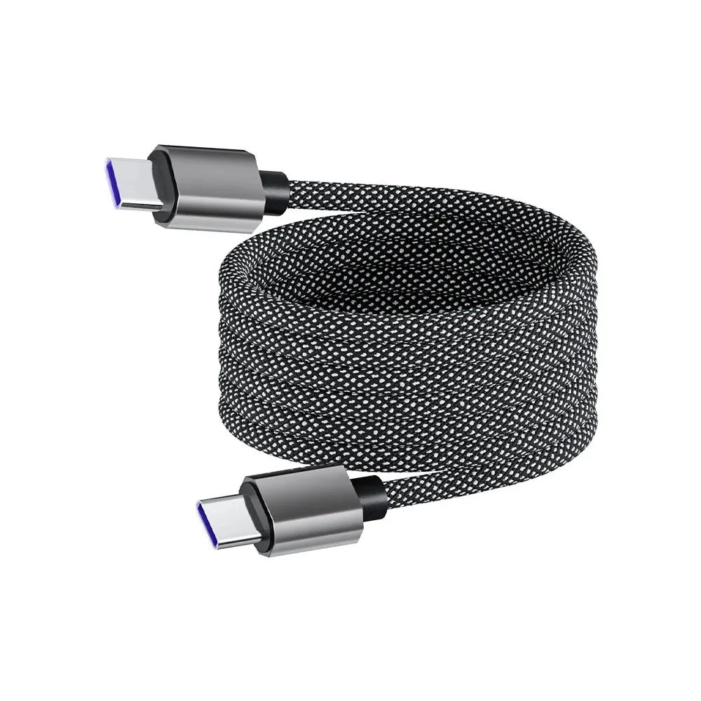 Magnetic Self-Coiling USB C to USB C Cable 65W Fast Charging Braided Data Cord 480Mbps for iPhone 15 Samsung Xiaomi Peaceful Pleasures Health and Wellness 1m Type C to C