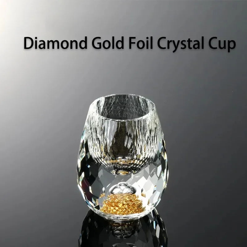 Deluxe Diamond Water Drop Shaped Gold Foil Baijiu Cup High Grade Crystal Glass Home Gift Strong Wine Cup Peaceful Pleasures Health and Wellness