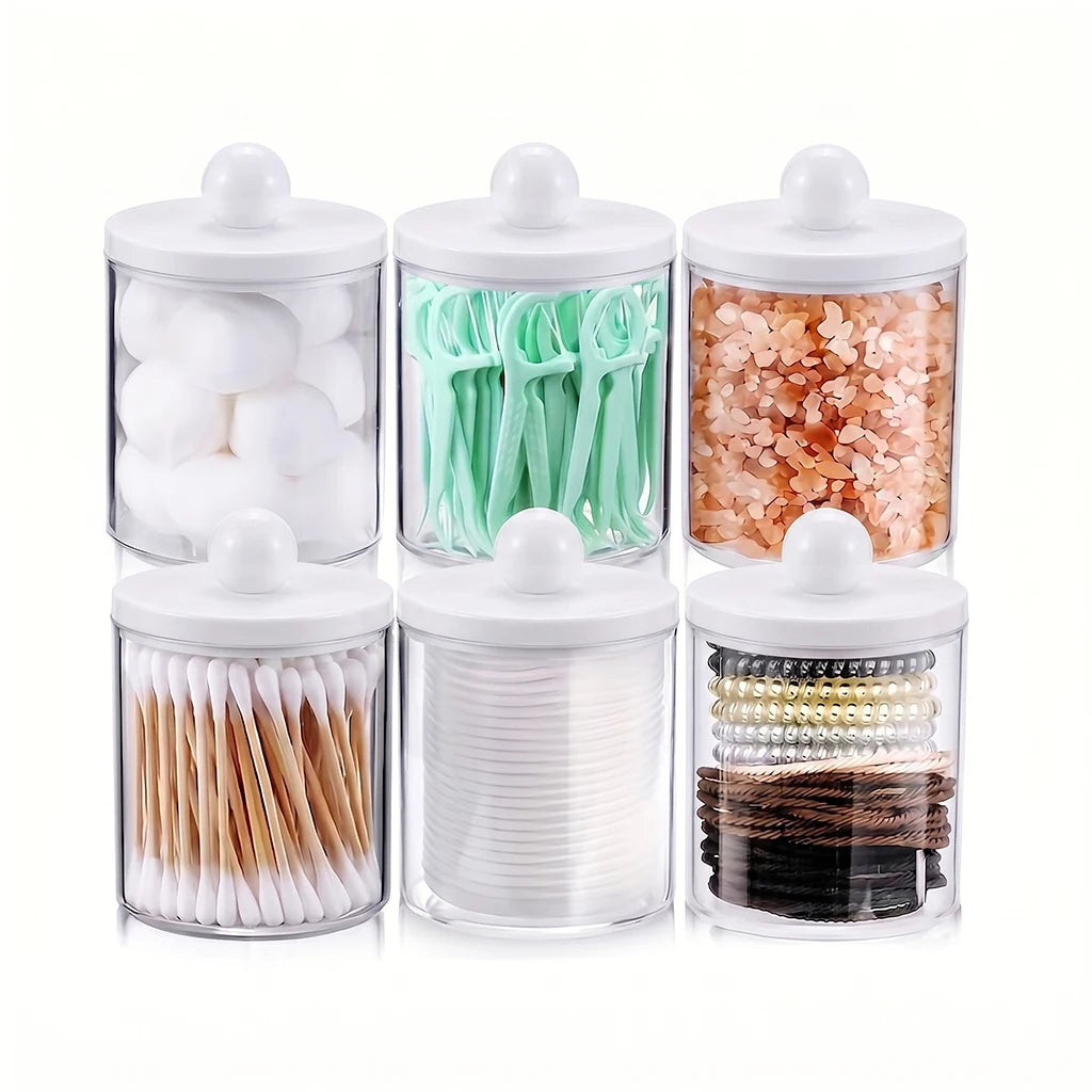 4/6 Pcs Swabs Holder Dispenser Bathroom Canister Storage Box Organization Vanity Makeup Organizer 10 oz Clear Plastic Apothecary Peaceful Pleasures Health and Wellness 6pcs