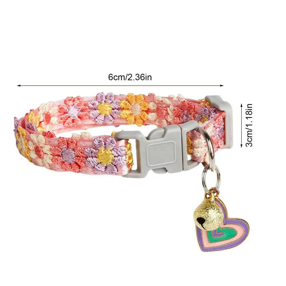Floral Bell Cat Collar – Adjustable Lace Embroidery for Cats & Dogs