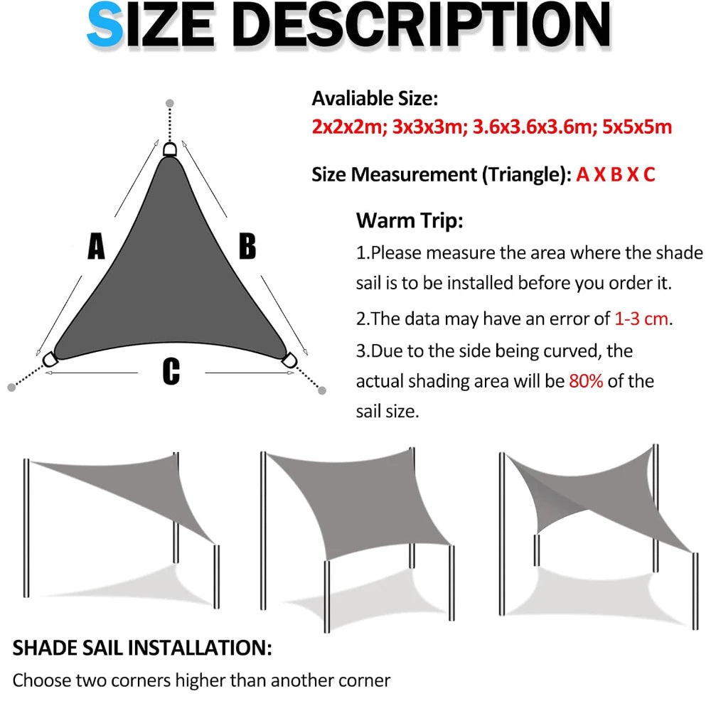 Triangle Sun Shade Sail 98% UV Block Waterproof Canopy Outdoor