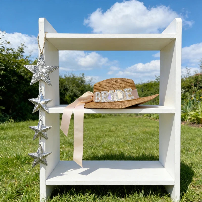 Bride Straw Hat Pearl Ribbon | Bridal Shower Bachelorette Gift