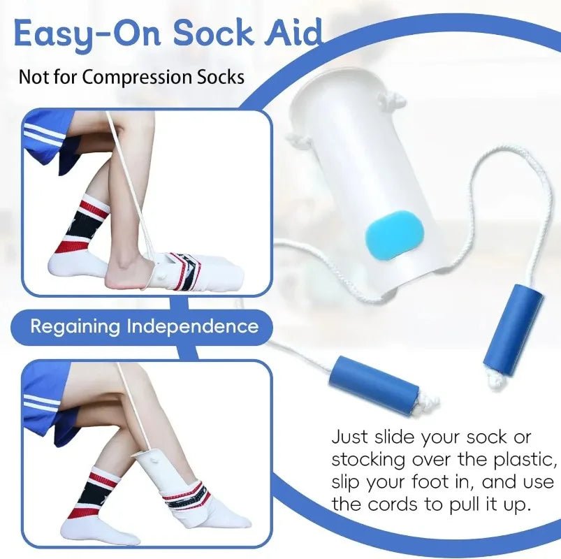 No bending Sock Aid Easy On and Off Stocking Slider Donner Pulling Assist Device Sock Helper Aid Tool Portable Sock Wearing Peaceful Pleasures Health and Wellness