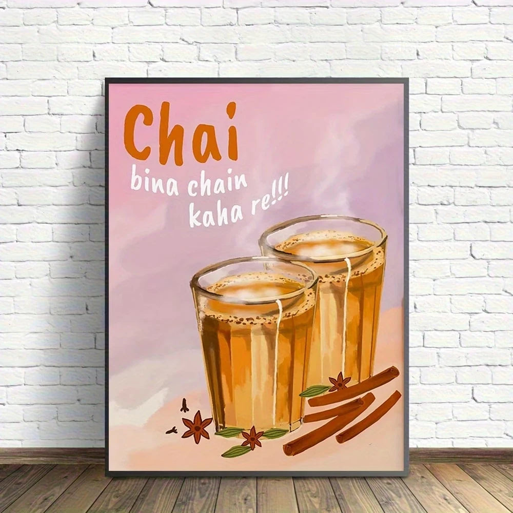 Chai Bina Indian Spice Quote Canvas Wall Art Print Poster