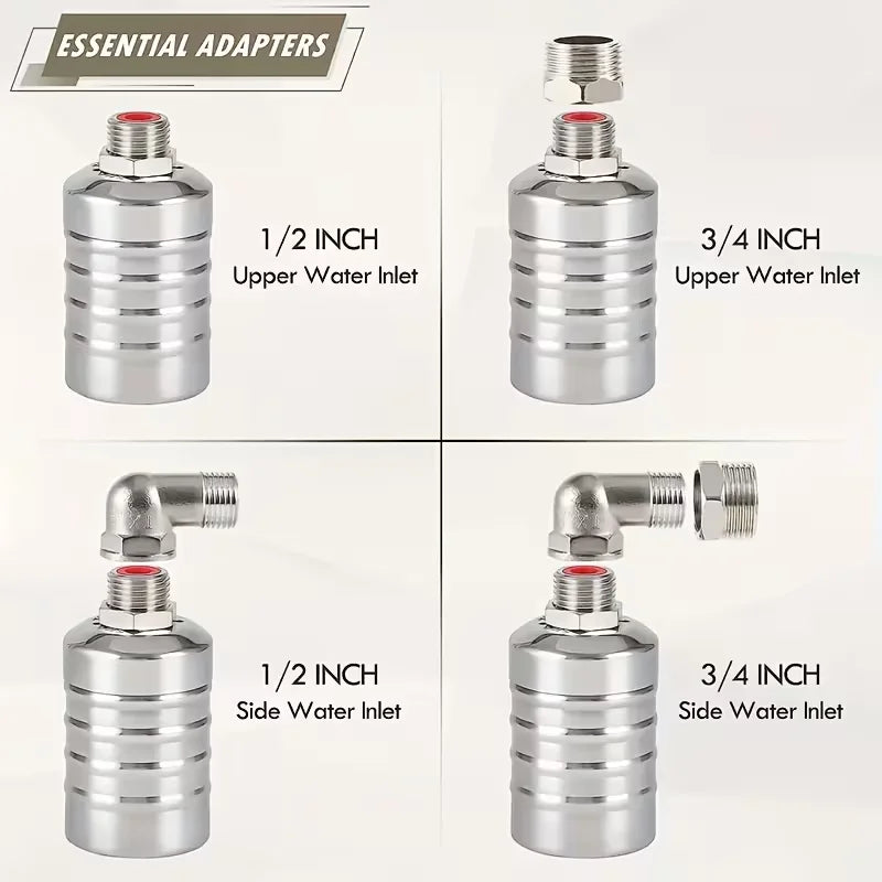3-Pack Stainless Steel Auto Float Valve 1/2" & 3/4" Water Level