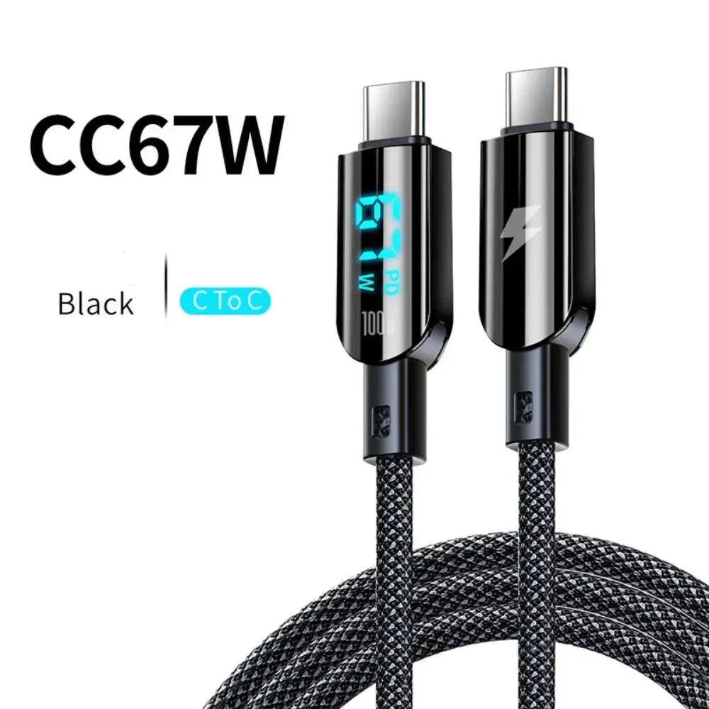 100W USB To Type C Fast Charging Cable LED Digital Display PD Fast Charge Braided Data Cord for iPhone 15 Huawei Xiaomi Peaceful Pleasures Health and Wellness