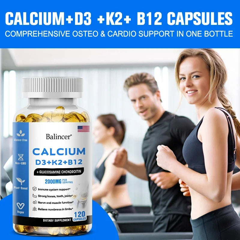 Vitamin D3 K2 B12 2000mg Capsules | Bone & Immune Support 120ct