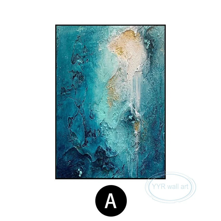 Custom Blue Abstract Wall Art Canvas Posters, Large Texture Mural, Handmade Oil Painting, Living Room, Bedroom, Porch, Home Deco Peaceful Pleasures Health and Wellness No frame 100cmx200cm