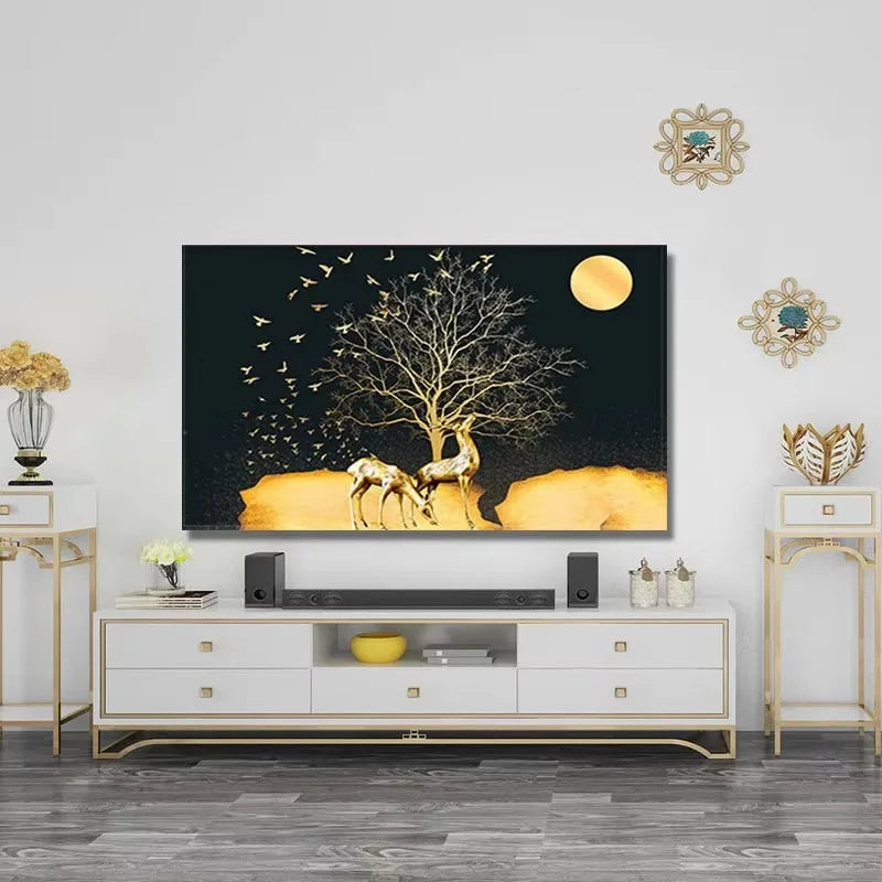 Golden Tree of Life Canvas Wall Art | Night Sky Stars Print Canvas Wall Art Peaceful Pleasures Health and Wellness