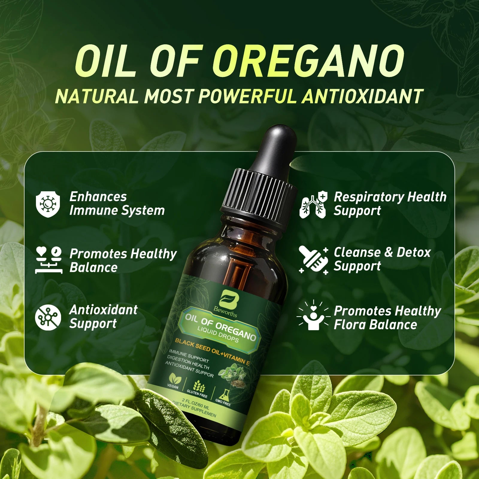 Oregano Oil Drops with Black Seed Oil & Vitamin E Peaceful Pleasures Health and Wellness