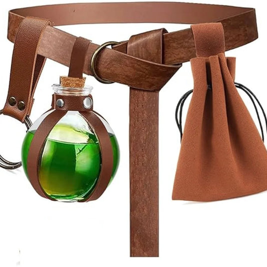 Medieval Belt Glass Magic Bottle Cover Copper Coin Waist Bag Peaceful Pleasures Health and Wellness StyleI 5PCS