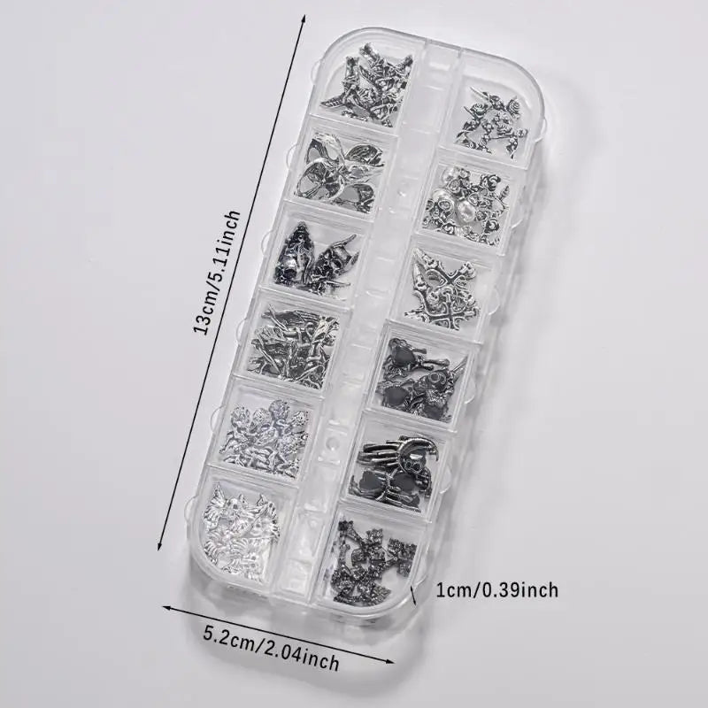 1.Y2K Inspired Vintage Cross Nail Art Charms in 12Grid Metal Décor Peaceful Pleasures Health and Wellness ONESIZE
